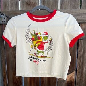 Festive Cream and Red Grinch Graphic Tee